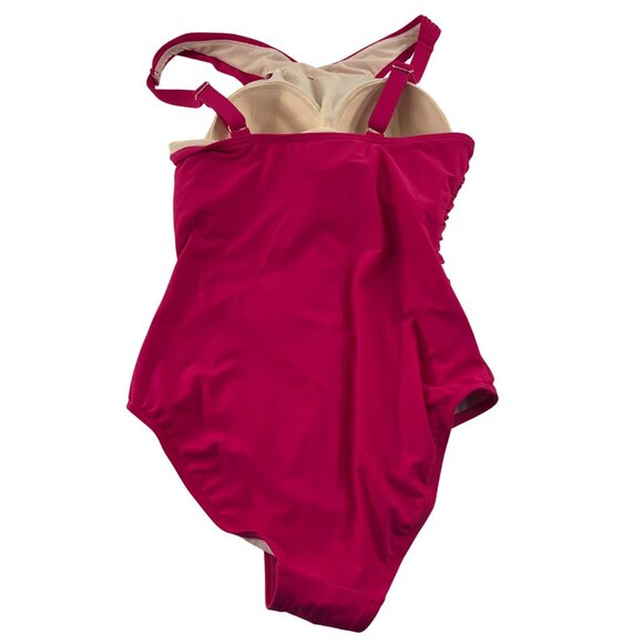 Swimsuits For All Womens Ruched One-Piece Swimsuit Size 12 Fuchsia Nylon & Spand - Picture 3 of 5